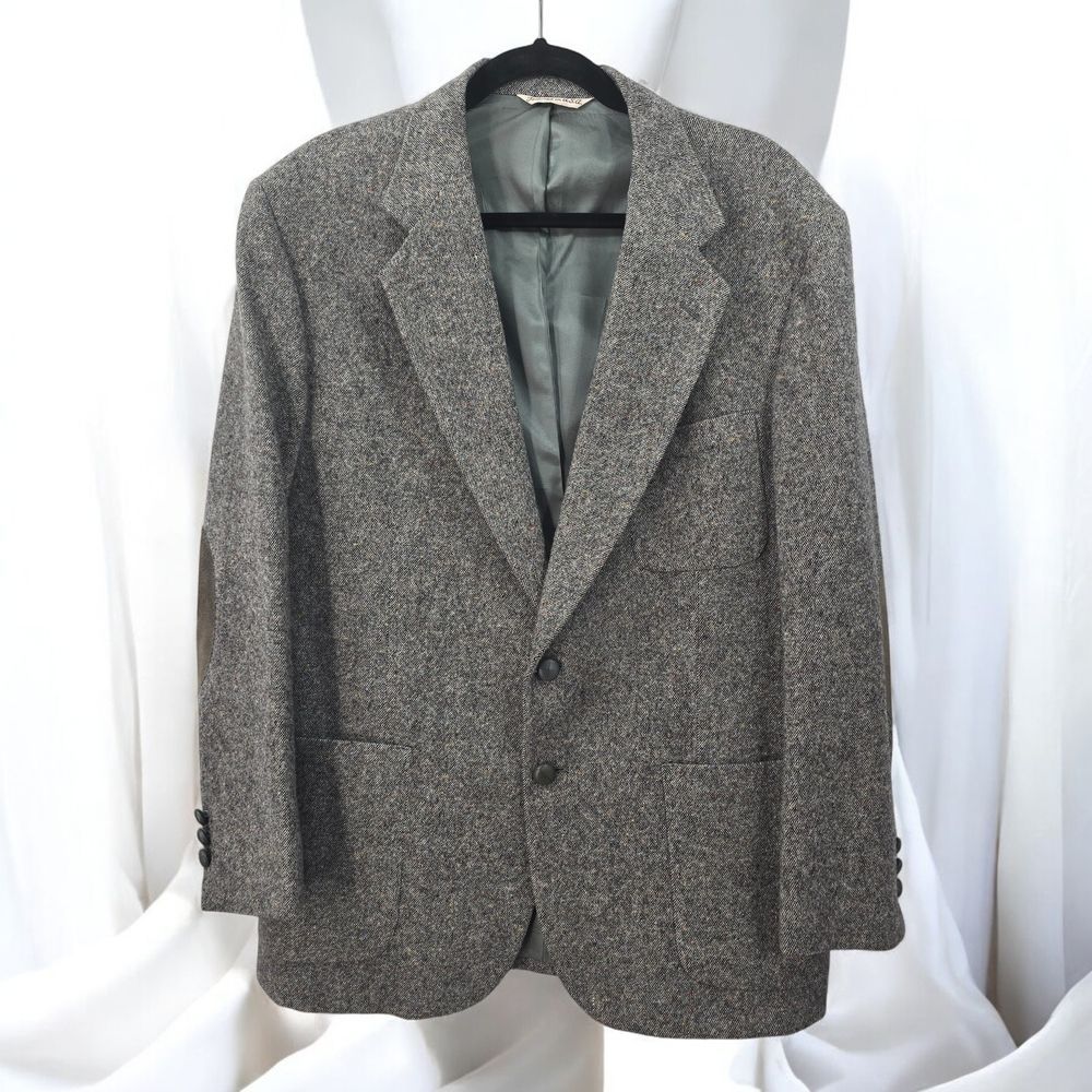 Vtg Stafford Men's 44r Tweed Sport Coat Blazer Two Button Brown Wool Elbow Patch